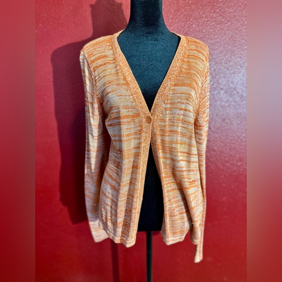 Dana Buchman Sweaters - Dana Buchman Orange Cream Striped Knitted Cardigan, Size M